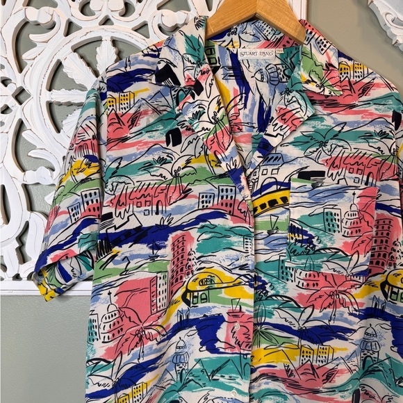 Vintage Stuart Lang Beach Button Down SOFT Flaw Hawaiian Style 12 Miami - Picture 4 of 7